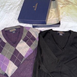 Brooks Brothers V-Neck Sweater Set - Purple Argyle and Black